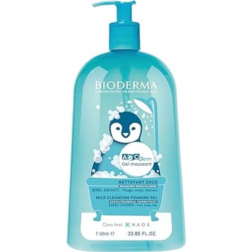 Bioderma ABCDerm Foaming Gel, Gentle Skin Cleanser and Moisturizing Body Wash for Babies and Children, 33.8 Fl Oz