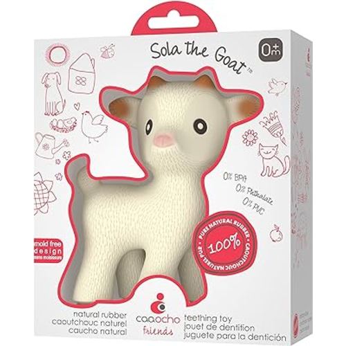 CaaOcho Pure Natural Rubber Teething Baby Toy - Sola The Goat Teether for Babies, BPA Free Baby Toy, All Natural Teething Toys for Babies 0-6, Safe and Fun Molar Teether Toy