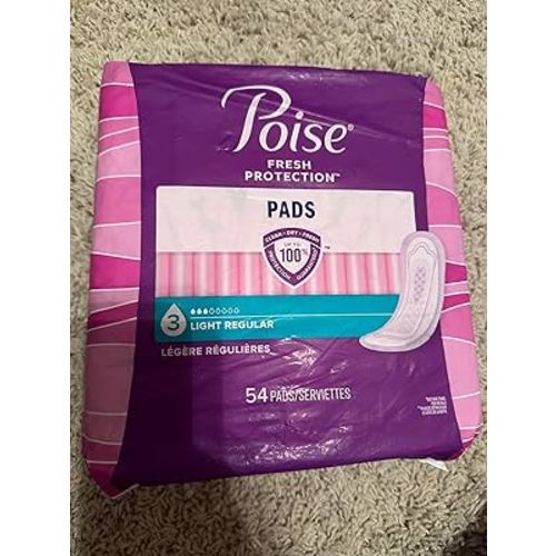 Poise Postpartum Pads, 3 Drop Light Absorbency, Regular Length, 54 Count