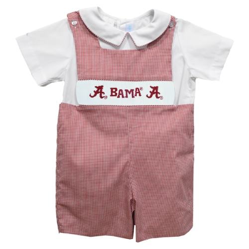 Alabama Crimson Tide Vive La Fete Infant Gingham Jon Jon Romper - Crimson