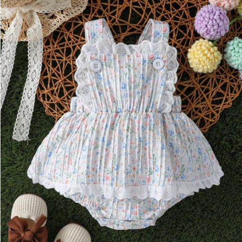 SHEIN Nomadic Pastoral Vacation Style Baby Girl Ditsy Floral Flounce Patchwork Sling Dress, Cute Casual Fashion For Spring & Summer | SHEIN USA