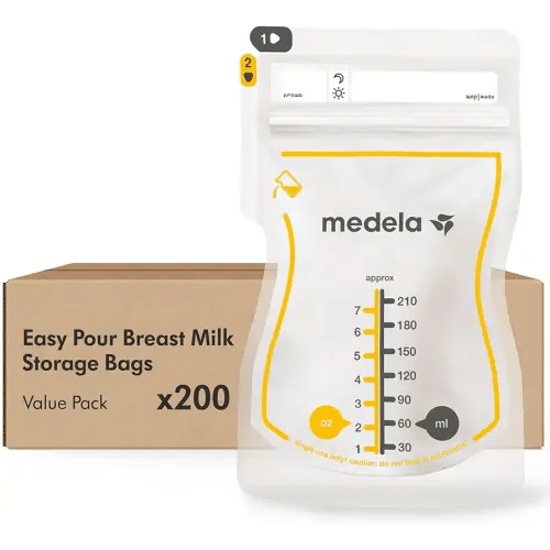 Medela Easy Pour Breastmilk Storage Bags 200 Count 7oz/210ml Disposable, Leakproof, Fast Freeze, Breast Milk Protection Recyclable & BPA Free