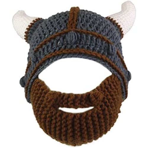 Kids Toddlers Viking Beard Beanie Barbarian Knit Hat Viking Horns Bearded Caps Funny Costume Hats