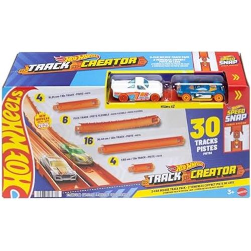 Hot Wheels Track Creator 2-Car Deluxe Pack with 2 1:64 Scale Die-Cast Toy Vehicles, 25 Feet of Different Length Speed Snap Track & Connectors (Amazon Exclusive)