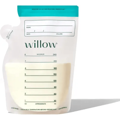 Willow - 8oz Breast Milk Storage Bags - 100ct - Double Zip Seal for Durability - Freezer & Fridge Breastmilk Storage - Easy Pour Spout for Bottle Transfer - BPA Free - Breastfeeding Essentials