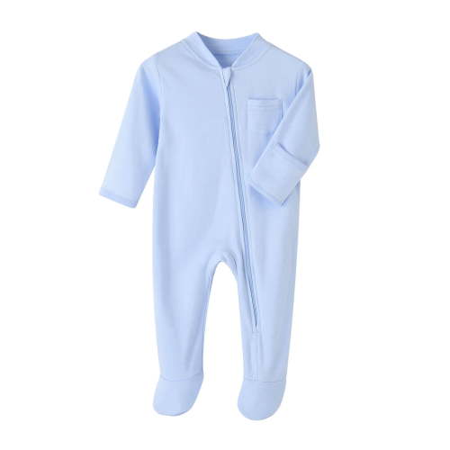 LIIPEE Girls Boys Onesie Solid Color Long Sleeve Round Neck Zip Up Jumpsuit Infant Leisure Vacation One-Pieces,Blue,6-9 Months