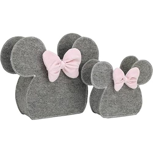 Disney Minnie Mouse Shaped Grey and Pink 2 Piece Felt Nursery Storage Caddy - 1 Large, 1 Small