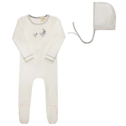 Baby Boy Footie (Stretchy) and Bonnet | Cotton | Cross Stitch Duckling | Ely’s & Co – Ely's & Co.