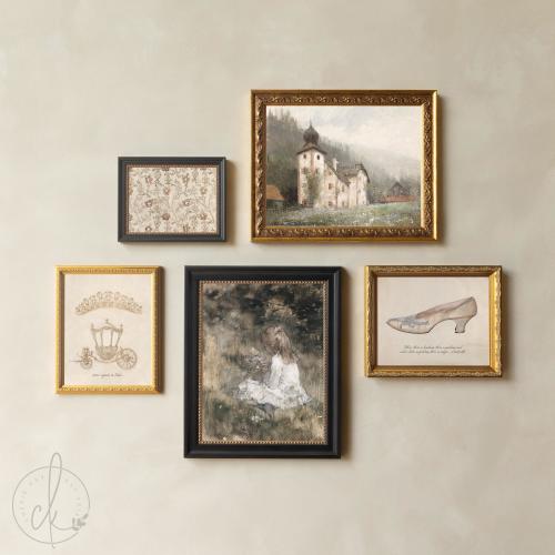 Nursery Princess Decor | Vintage Fairytale Wall Art | Gold Frame Gallery for Girl’s Room | G43