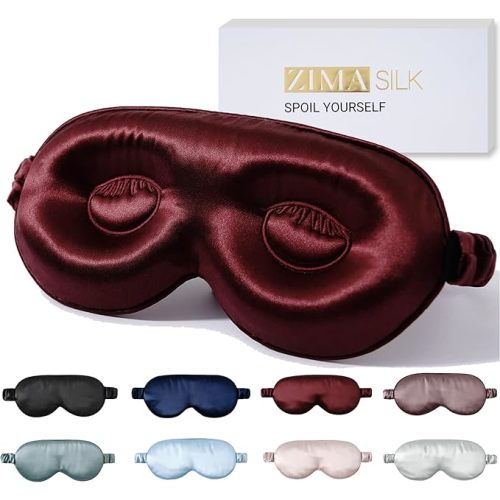 ZIMASILK Adjustable 22 Momme 100% Pure Mulberry Silk Sleep Mask, 3D Contoured Cup Eye Mask for Sleeping, Super Soft Breathable Blindfold, Perfect Blocks Light for Sleeping (Burgundy)
