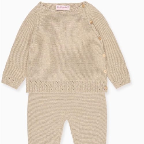 Taupe Bailey Cotton Baby Knitted Set | La Coqueta UK – La Coqueta Kids
