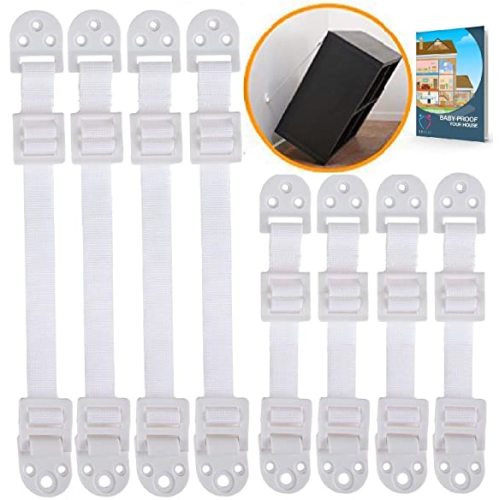 Furniture Anchors for Baby Proofing (8 Pack+EBOOK) TV Straps Safety Anti-Tip Kit, Furniture Mount Baby Proof Earthquake Straps for Bookshelf, Dresser Secure to Wall, Furniture Anchor Strap Child Proof