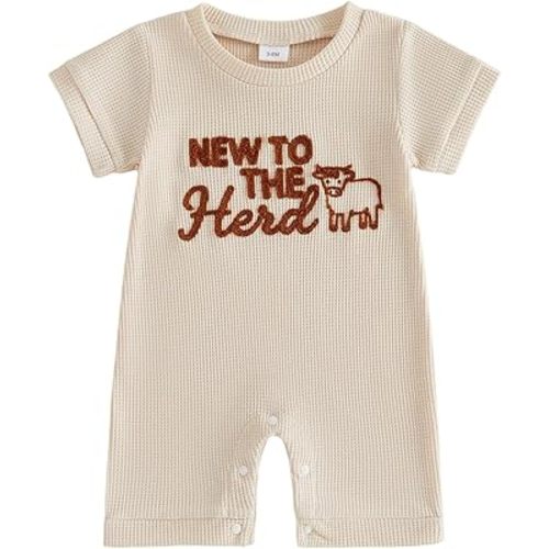 Newborn Baby Boy Summer Outfit Romper Letter Embroidery Short Sleeve Jumpsuit Bodysuit Cute Infant Waffle Clothes