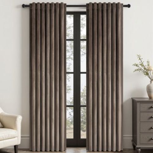 Topfinel Velvet 100% Blackout Curtains 84 Inches Long, Back Tab Hooks Drapes,Room Darking Thermal Insulated Drapes 2 Panels Brown