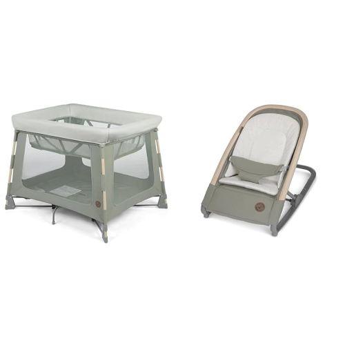 Maxi-Cosi Swift Play Yard with Mat, Bassinet & Kori 2-in-1 Rocker - Portable Baby Playpen with EcoCare Fabric