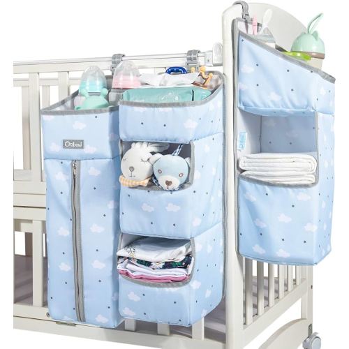 Orzbow 3-in-1 Hanging Diaper Organization Storage for Baby Essentials | Nursery Organizer and Baby Diaper Caddy | Hang on Crib, Changing Table or Wall, Blue