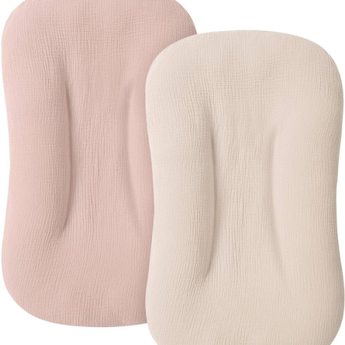Muslin Baby Lounger Cover for Newborn & Infant, 100% Cotton Soft and Breathable Lounger Slipcover for Baby Girls and Boys, Pack of 2 (Pink, Ivory)