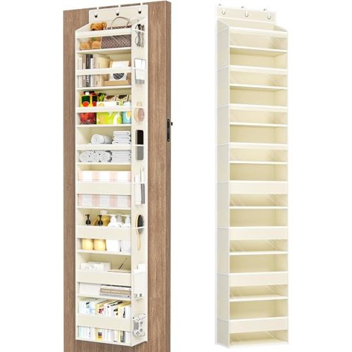 Mefirt Over The Door Organizer, 8 Shelf Door Hanging Organizers with 8 Large Capacity Pockets, Back of Door Organizer Storage Hanging Shelves for Closet Bathroom Bedroom Nursery