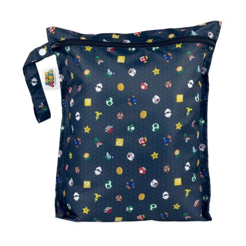 Bumkins Waterproof Wet Bag for Baby, Travel, Swim Suit, Cloth Diapers, Pump Parts, Pool, Beach, Gym Clothes, Toiletry, Hook to Stroller, Daycare, Zipper Reusable Wetdry Packing, Nintendo Super Mario