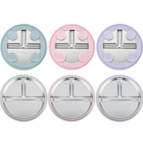 PandaEar 3 Pack Stainless Steel Baby Suction Plates, Divided Toddler Plate for Baby Led Weaning Supplies, Non-Slip Toddler Baby Feeding Set Dishwasher Safe (Blue/Green/Brown)
