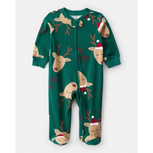 Baby Reindeer 100% Cotton Snug Fit 2-Way Zip Sleep & Play Pajamas - Green | Carter's