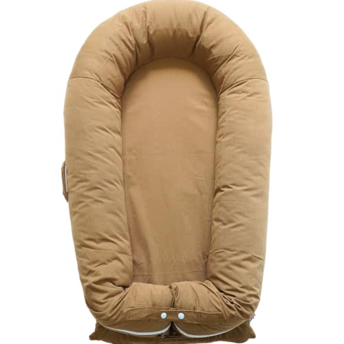 CooCooBaby Deluxe Infant Lounger, Baby Nest Cover for Baby Girls & Boys, Newborn Essentials for Baby 0-12 Months, 100% Cotton, Portable Travel Bed (GoldenBrown)