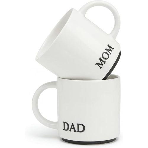 COLLECTIVE HOME - Mom and Dad Mug Set, 2 Pack Gift for Parents Anniversary Wedding Christmas, Ceramic Coffee Cup Pair (DAD/MOM)