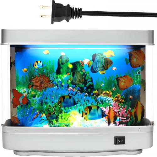 HIBIBUD Fake Fish Tank Baby Aquarium Toy - Mini Crib Aquarium Lamp. Artificial Fish Lamp Aquarium - Virtual Ocean Moving Fish Night Light for Bedroom Décor. Gift for Kids and Cat Lovers
