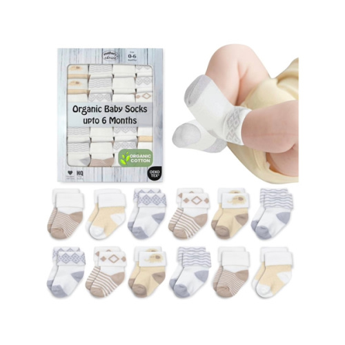 Mother's Choice Organic Cotton Baby Socks Infant 0-6 Months - 12 pairs Soft, Cozy, and Gentle Newborn Socks for Girls & Boys, Perfect Baby Sock for Everyday Wear, and Infant Comfort
