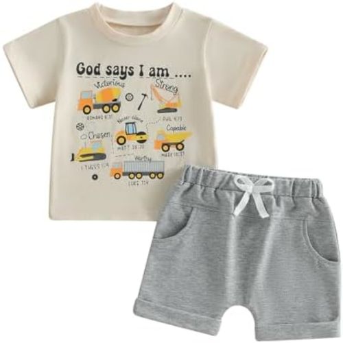 MERSARIPHY Toddler Baby Boy Clothes Trucks Letters Short Sleeve Tops Shirt Casual Shorts Sets 2Pcs 2T 3T 4T Summer Outfit