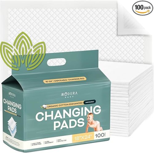 Organic Cotton Enhanced Disposable Changing Pad Liners | Large 18x24 Hypoallergenic Ultra Absorbent Waterproof Super Soft Quilted Underpads for Baby Diaper Table/Travel, Leak Proof Mess Free 100-Pack