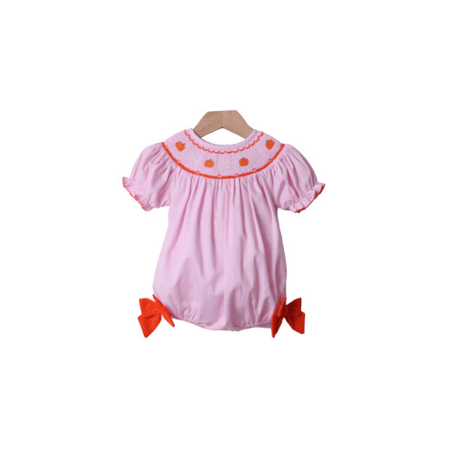 Smocked Pink Pique Bow Pumpkin Bubble