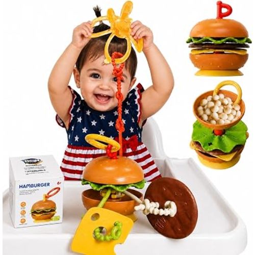 4-in-1 Hamburger Baby Suction Cup Toy Holder for High Chair, Teething Toys
