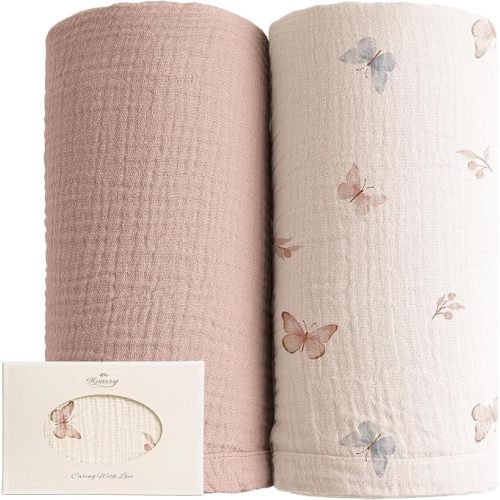 Konssy Muslin Swaddle Blankets, 100% Cotton Receiving Blankets, 47"x 47"