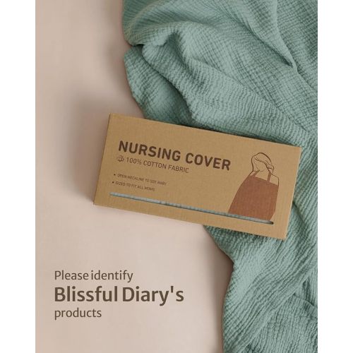 Blissful Diary Muslin Nursing Cover for Breastfeeding, Breathable Breastfeeding Cover up with Arch Neckline for Women, Nursing Apron (Roman Green)