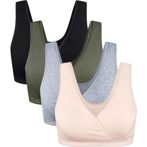 CAKYE 4 Pack Nursing Bras for Breastfeeding Maternity Cotton Sleep Bralette