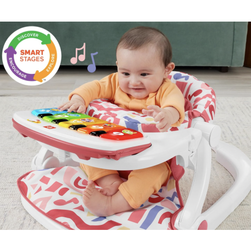 Fisher-Price Portable Baby Chair Kick & Play Deluxe Sit-Me-Up Seat with Piano Learning Toy and Snack Tray for Infants to Toddlers