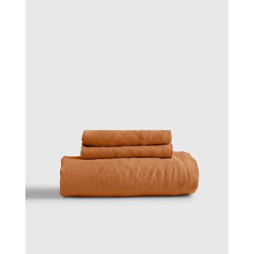 European Linen Fitted Sheet Set in Terracotta