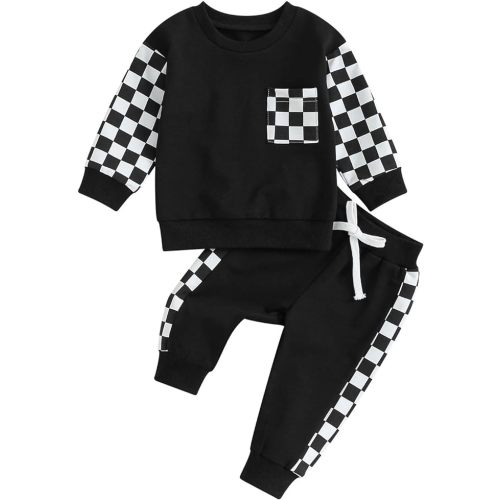 Toddler Baby Boy Fall Winter Outfit Contrast Color Long Sleeve Sweatshirts Stretch Jogger Pants Newborn Clothes Set