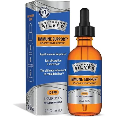 Sovereign Silver Immune Support - Colloidal Silver, Bio-Active Silver Hydrosol, 10 ppm, Liquid Dropper, 2 Fl Oz, (59 mL)