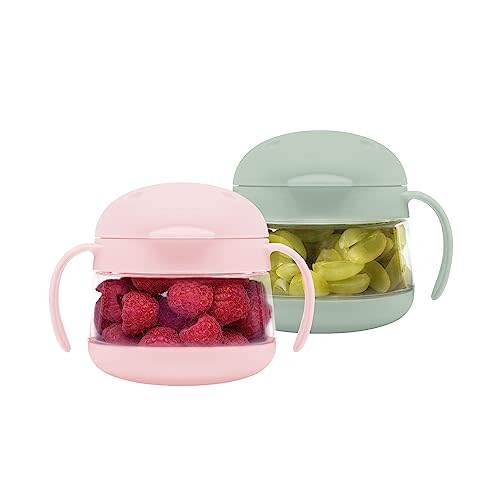 Ubbi Tweat No Spill Snack Container for Kids, BPA-Free Tritan, Toddler Snack Container, Sage & Pink