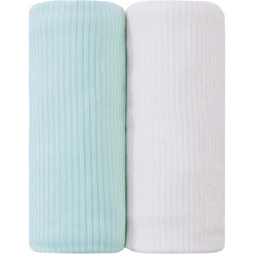 Jersey Swaddle Blanket, Ultra Soft Stretchy Receiving Blanket, Baby Girl Newborn Rainbow Swaddle Wrap, 40 x 30 inches, 2 Pcs, White & Green