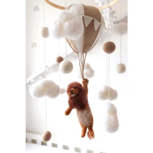 Felt Lion Hot Air Balloon Baby Mobile: Neutral Nursery Decor