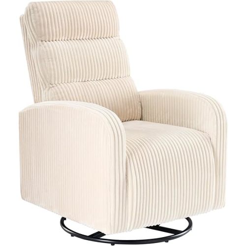 DUMOS 360°Swivel Nursery Chair, Comfy Chair for Bedroom, Rocking Chair with Thickened Seat Cushion, High Back Sofa Chairs for Living Room, Nursery Room and Reading Room, Beige