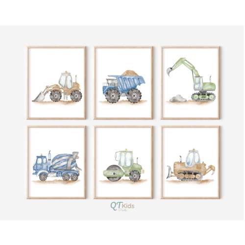 Watercolour Construction Trucks Prints, Construction Nursery Decor, Boy Room Wall Art, Playroom Truck Vehicles Posters,  DIGITAL DOWNLOAD