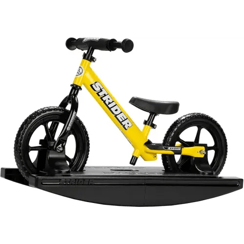 Strider 12” Sport Bike + Rocking Base - Helps Teach Baby How to Ride a Balance Bicycle - for Kids 6 Months to 4 Years - Easy Assembly & Adjustments