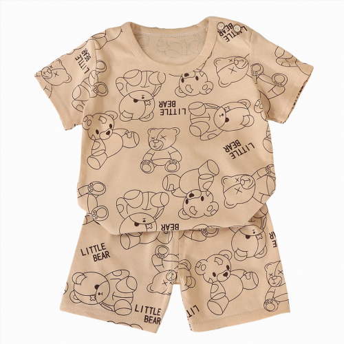 TOWED22 Baby Boy Summer Clothes Toddler Boys Short Sleeve Little Dude Embroidery Letter Shirt Top Solid Color Short Outfit Khaki,6-9 M