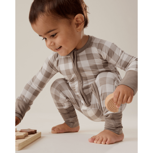 Bamboo Baby Pajamas | Taupe Gingham - Kindred Bravely