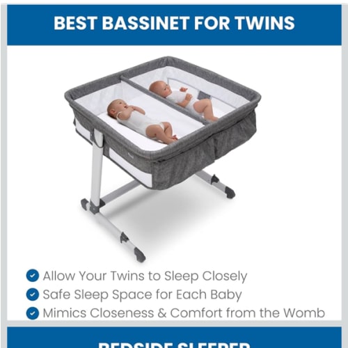 Simmons Kids By The Bed City Sleeper Bassinet for Twins - Adjustable Height Portable Crib with Wheels & Airflow Mesh, Grey Tweed