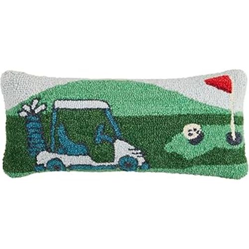 Mud Pie Golf Scene Hooked Wool Pillow; 8" X 18"